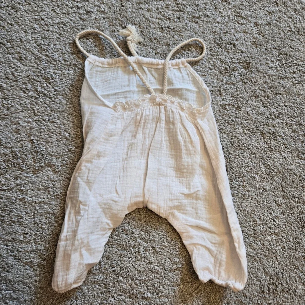 Tiny Soul Milano Baby Organic Cotton Gauze Romper Cream 9M Italy Boho Halter